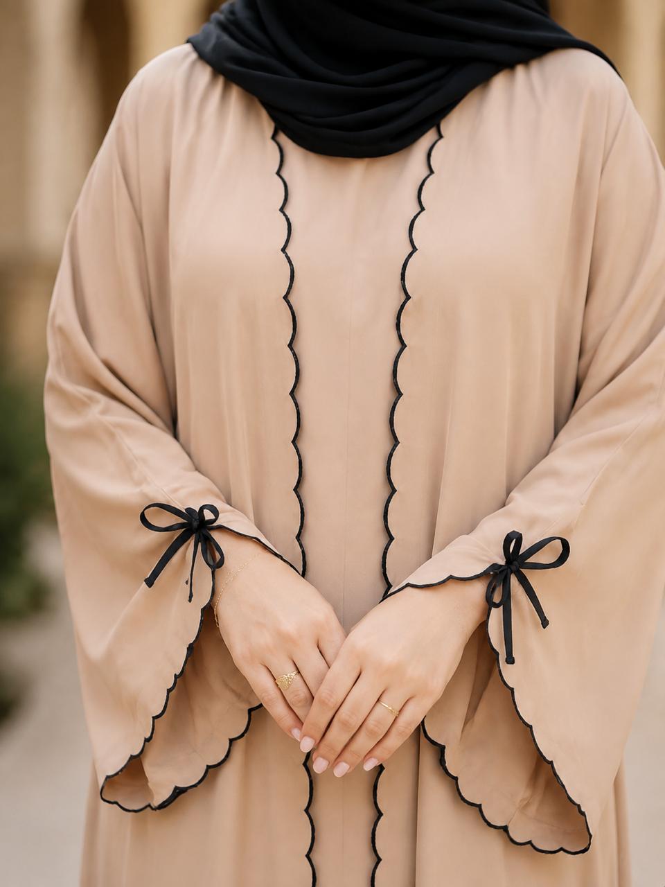 Abaya Peach layered with same colour inner