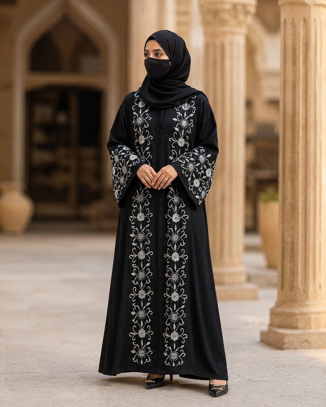 Abaya(Heavy handwork in sleeves and body) Black
