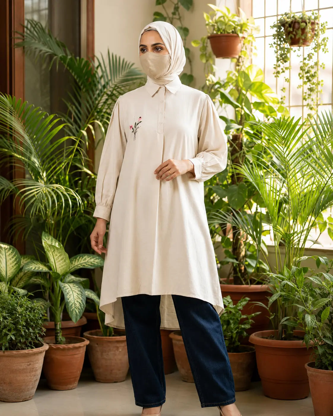 Knee Length Top Beige